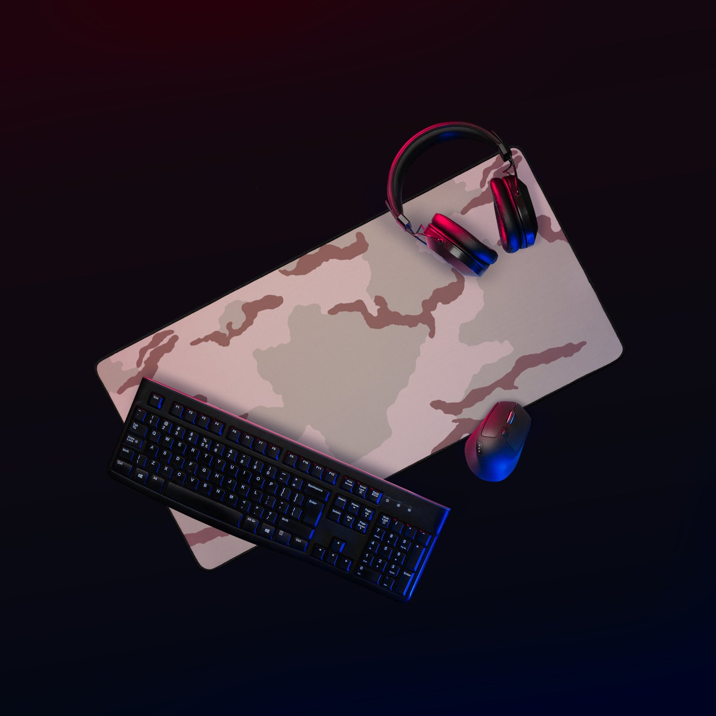 Three Color Desert Camo Desk Mat Complete Desktop Setup