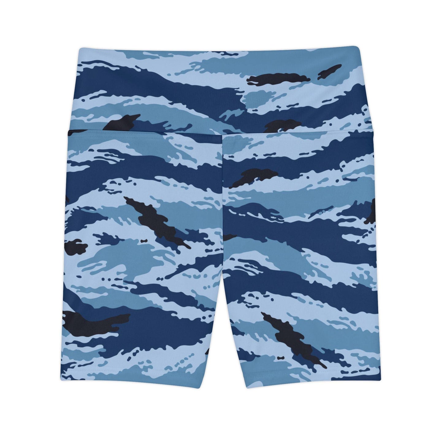 Kamysh Blue Camo High-Rise Bike Shorts _ Concealing Coloration.