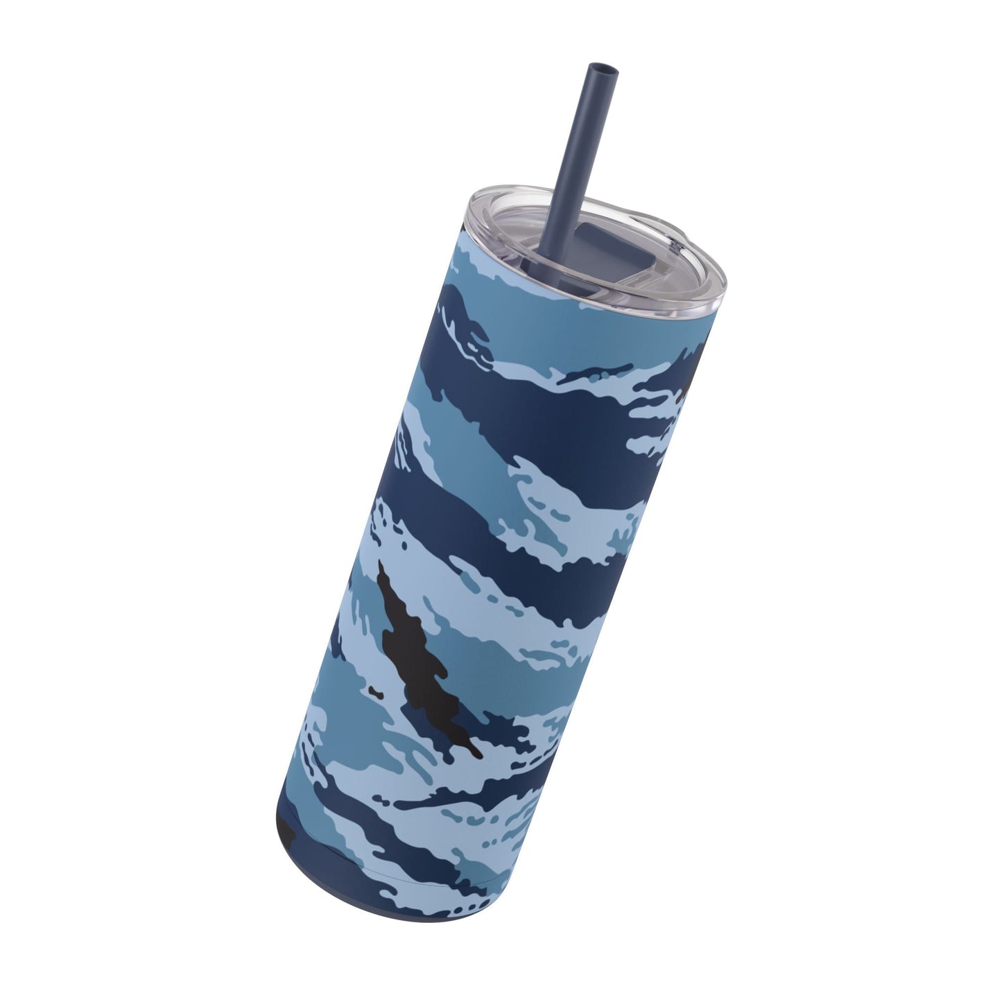 Kamysh Blue Camo Skinny 20oz Tumbler with Straw _ Concealing Coloration