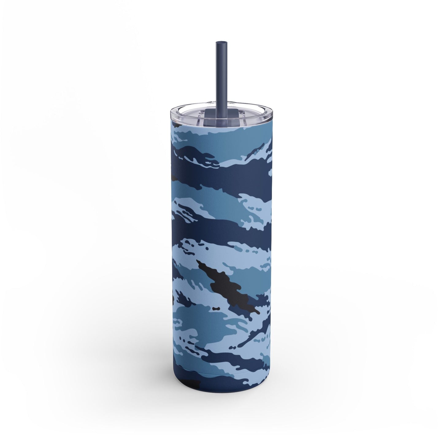 Kamysh Blue Camo Skinny 20oz Tumbler with Straw _ Concealing Coloration