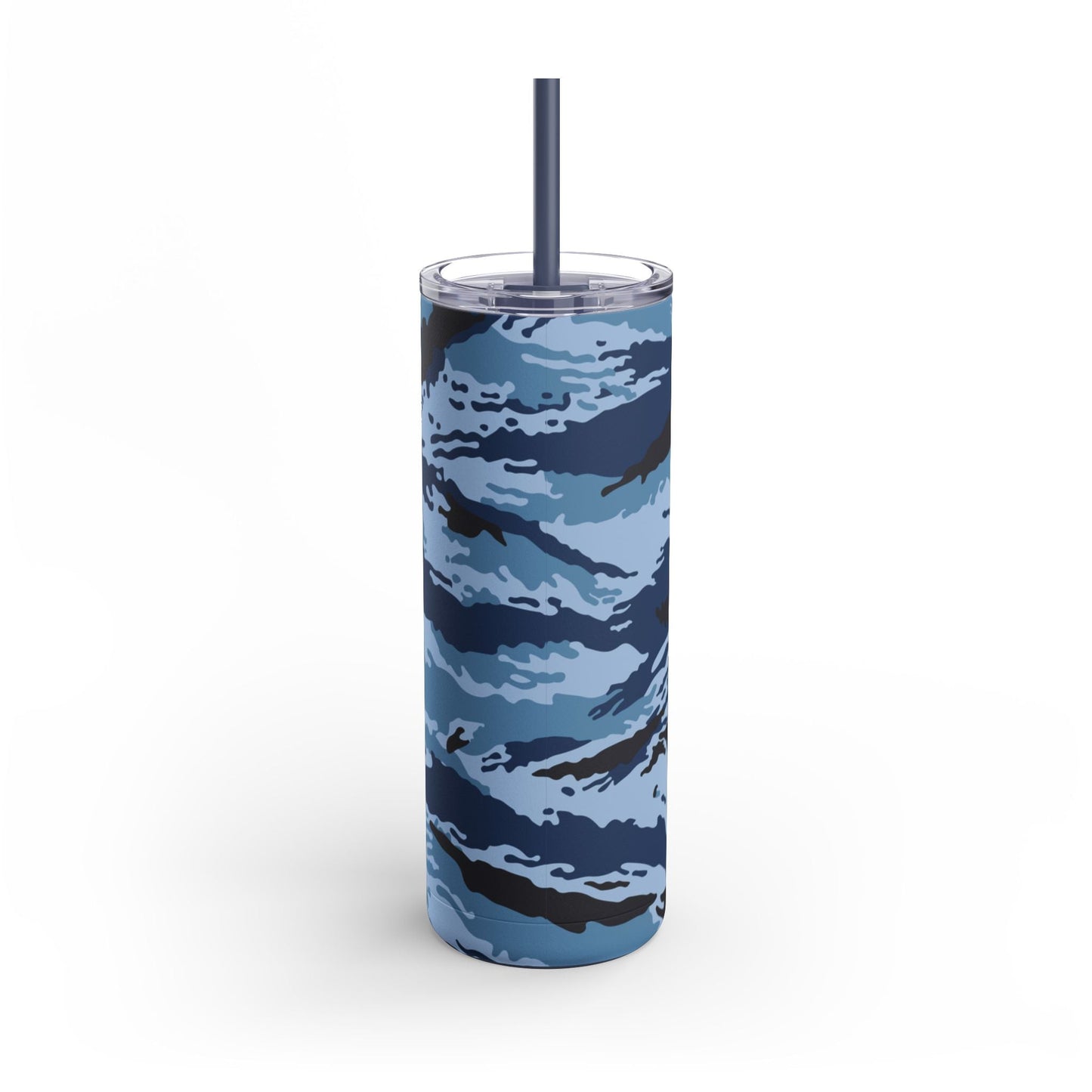 Kamysh Blue Camo Skinny 20oz Tumbler with Straw _ Concealing Coloration