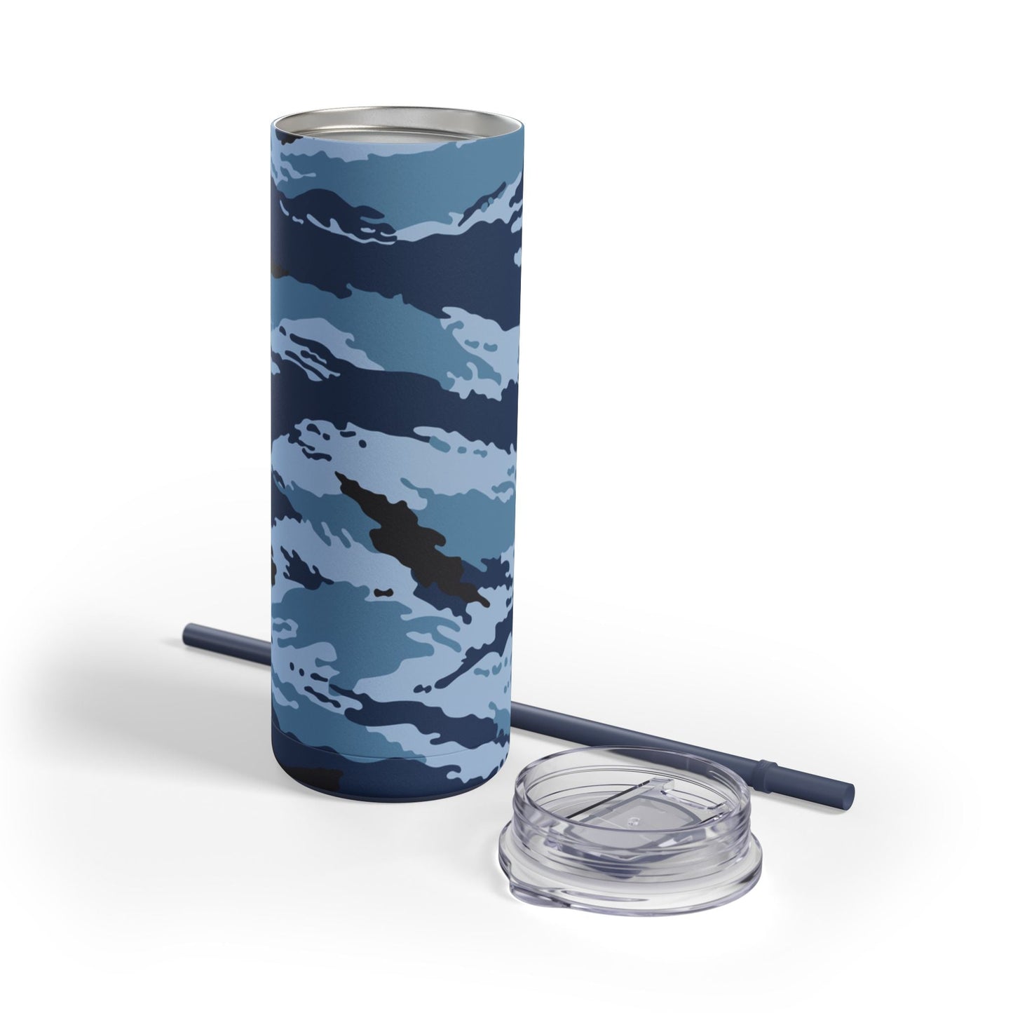 Kamysh Blue Camo Skinny 20oz Tumbler with Straw _ Concealing Coloration