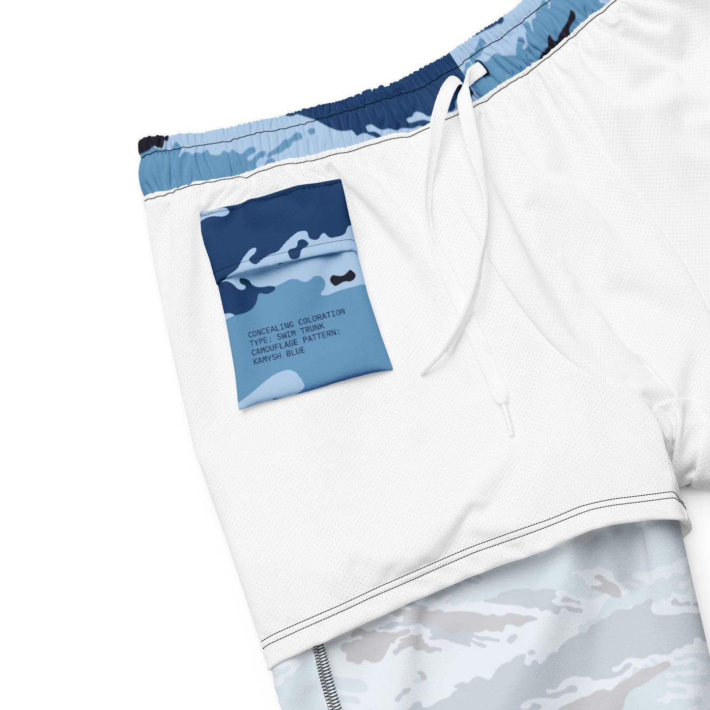 Kamysh Blue Camo Swim Trunks _ Concealing Coloration