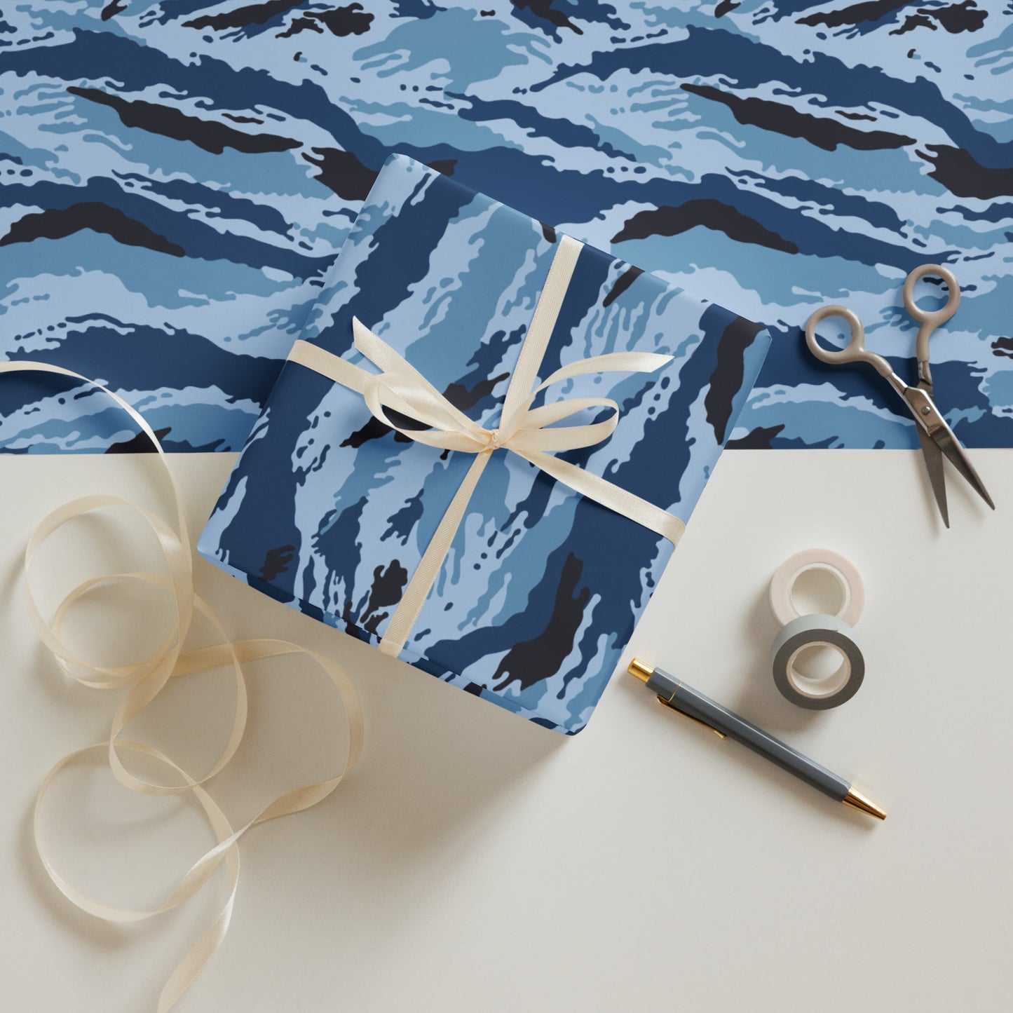Kamysh Blue Camo Wrapping Paper _ Concealing Coloration