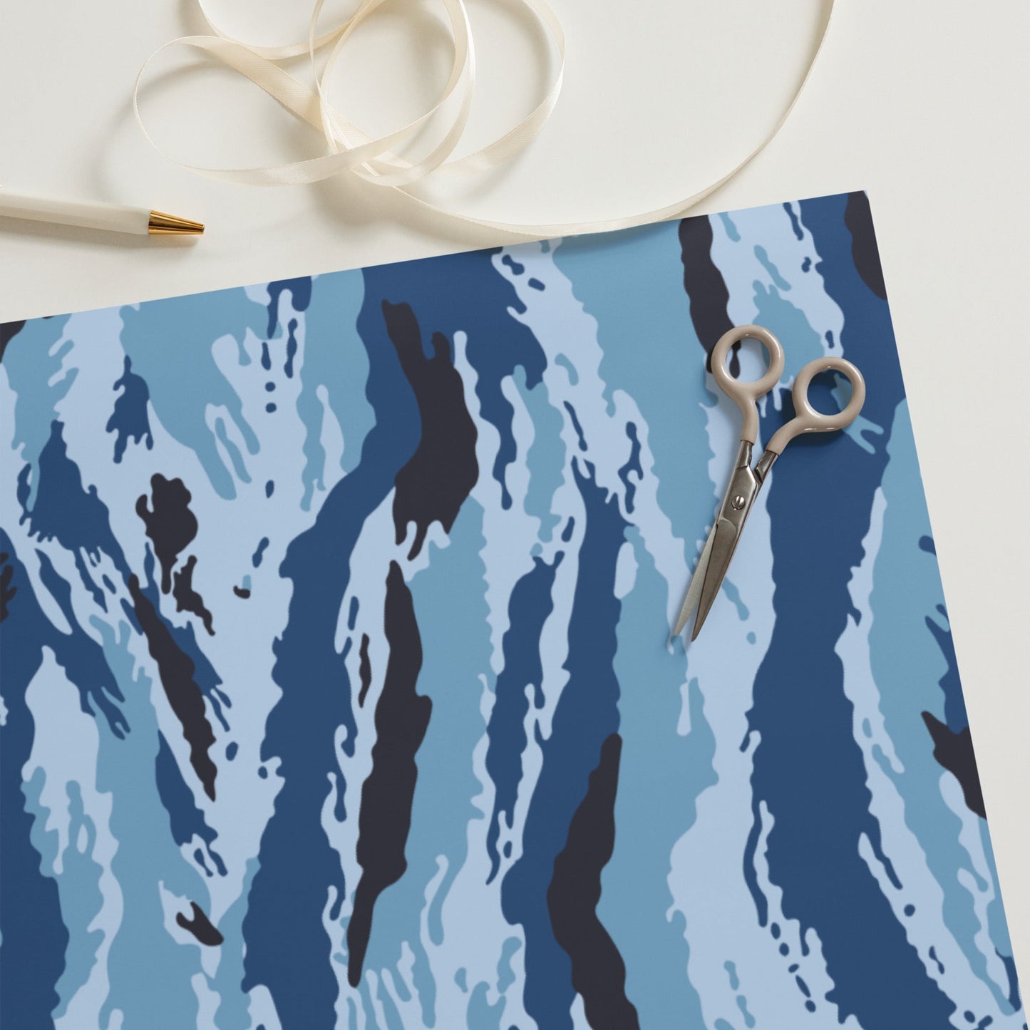 Kamysh Blue Camo Wrapping Paper _ Concealing Coloration