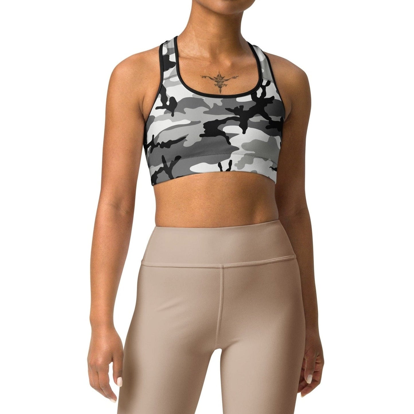 M81 Urban Camo Racerback Sports Bra _ Concealing Coloration
