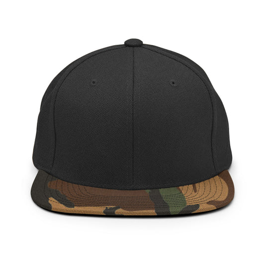 M81 Woodland Camo Brim Black Snapback Cap - Concealing Coloration