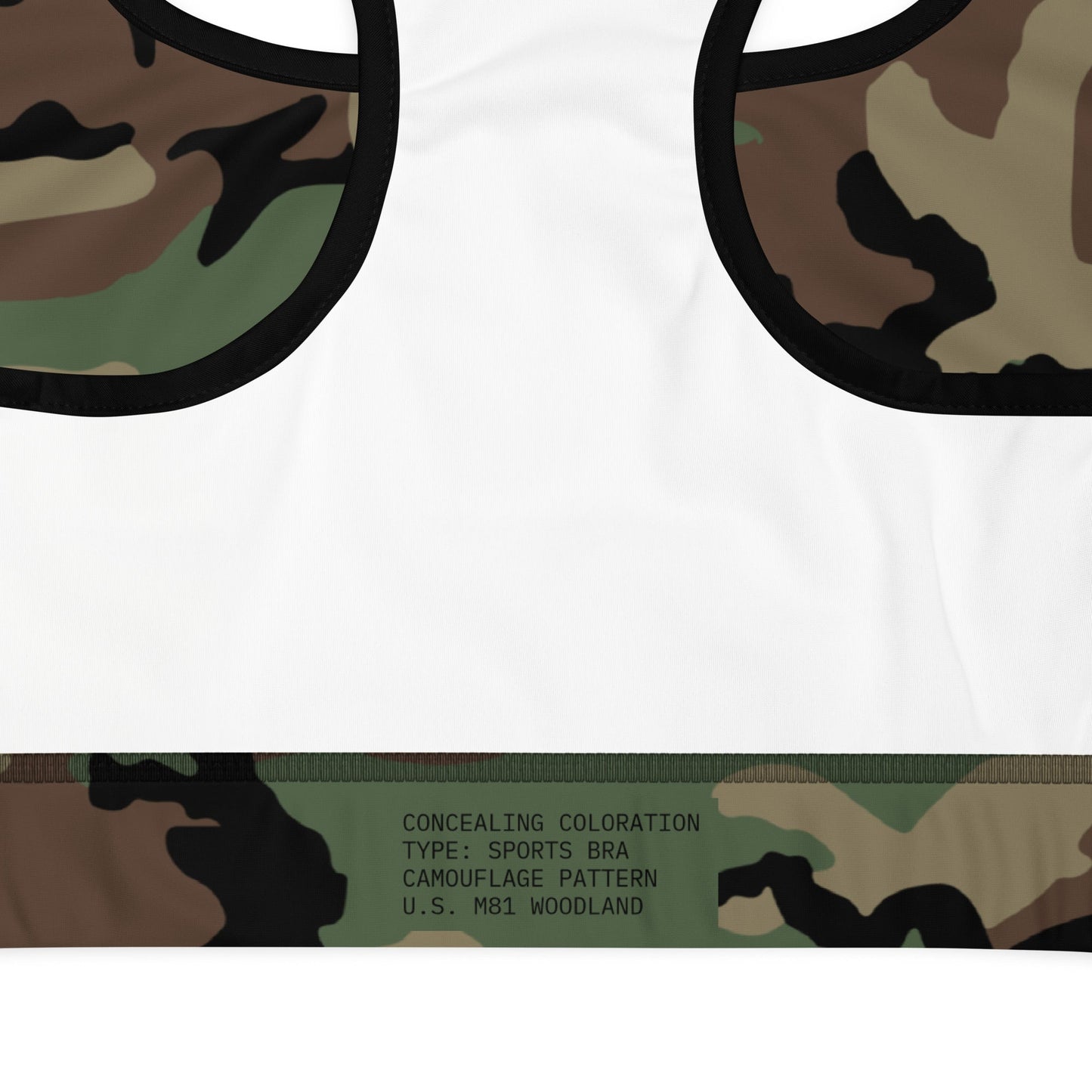 M81 Woodland Camo Racerback Sports Bra - Concealing Coloration