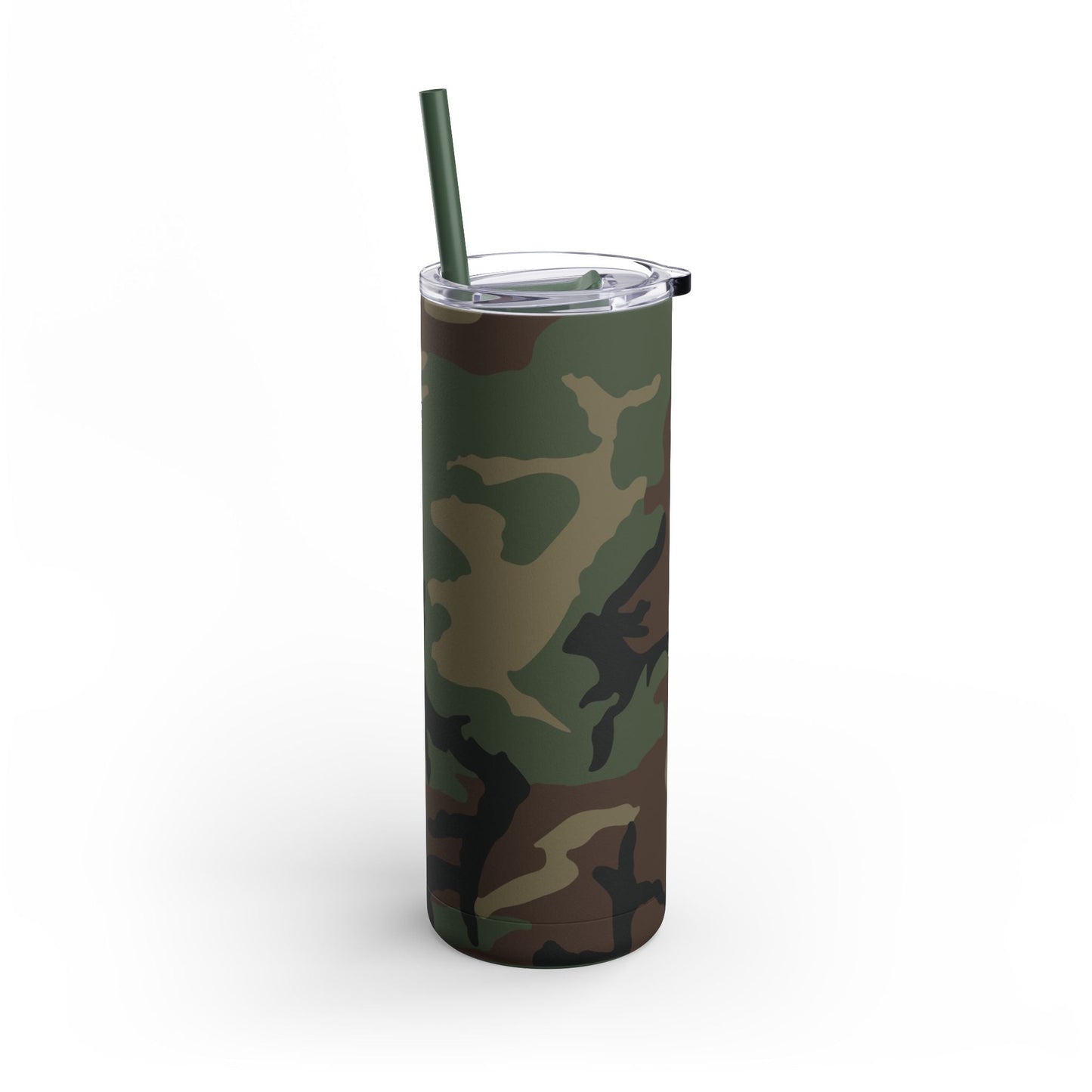 M81 Woodland Camo Skinny 20oz Tumbler with Straw _ Concealing Coloration