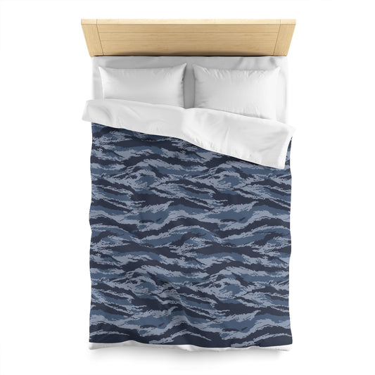 Kamysh Blue Camo King Bed Duvet Cover - close-up