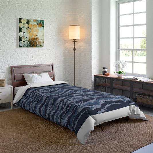 Kamysh Blue Camo Twin Bed Comforter - close-up