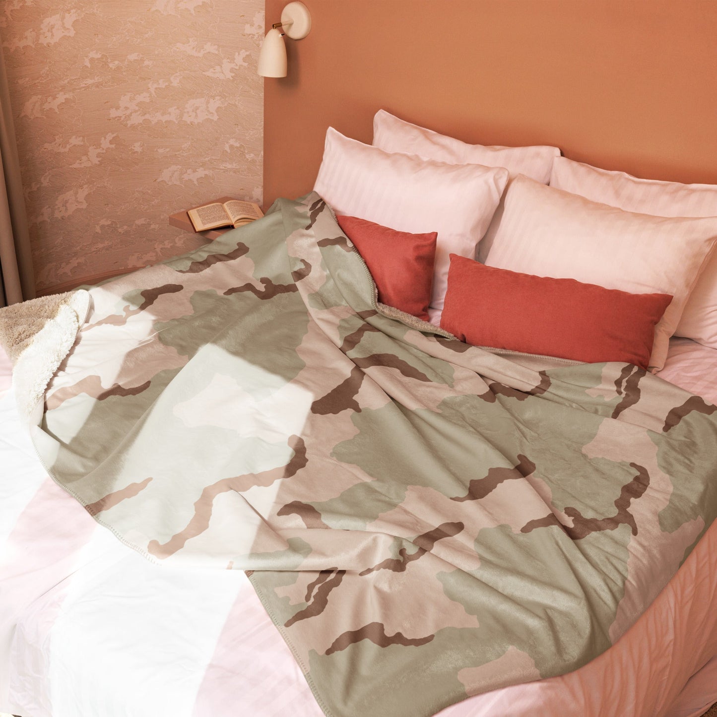 Three-Color Desert Camo Sherpa Blanket 60” × 80” _ Concealing Coloration