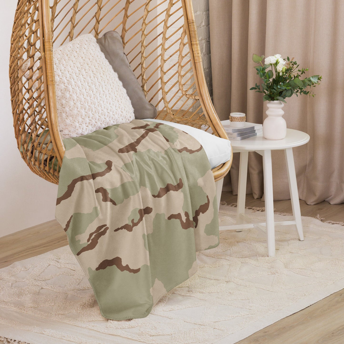Three-Color Desert Camo Sherpa Blanket 60” × 80” _ Concealing Coloration