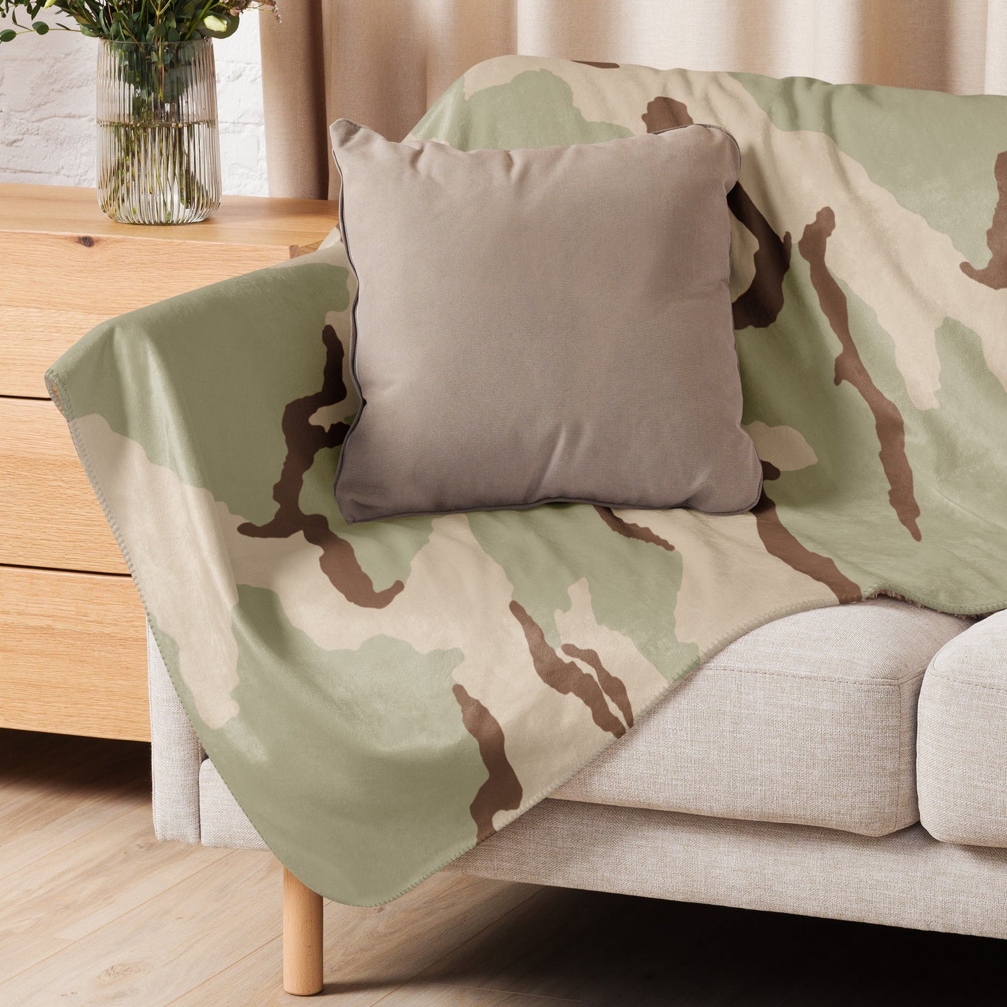 Three-Color Desert Camo Sherpa Blanket 60” × 80” _ Concealing Coloration