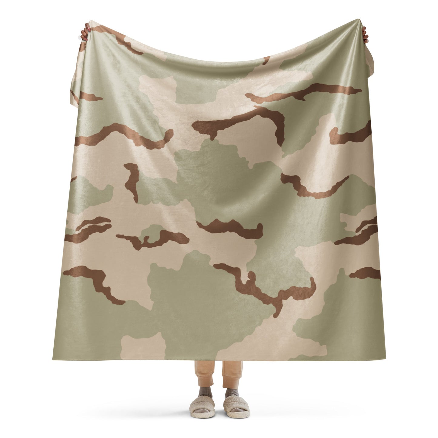 Three-Color Desert Camo Sherpa Blanket 60” × 80” _ Concealing Coloration