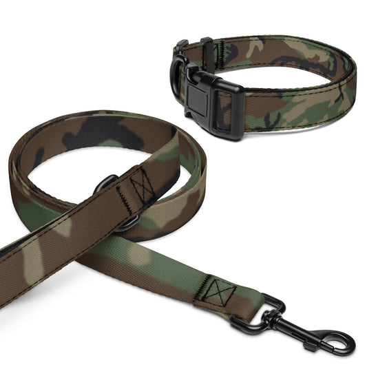 U.S. M81 Woodland Camo Dog Collar & Leash - Concealing Coloration