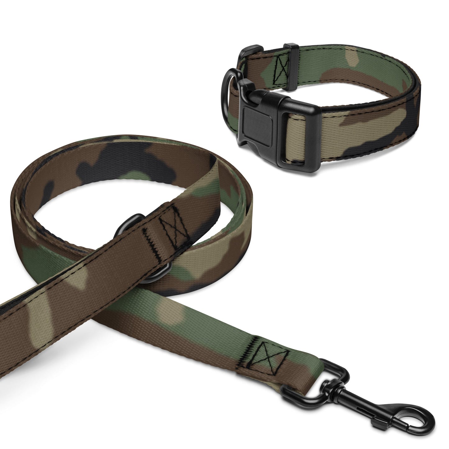 U.S. M81 Woodland Camo Dog Collar & Leash - Concealing Coloration