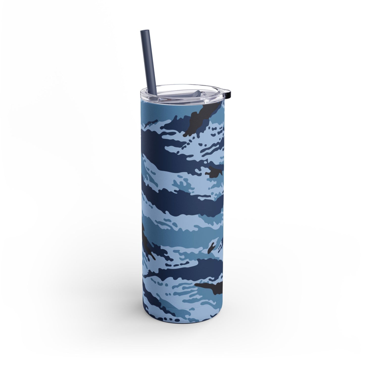 Kamysh Blue Camo Skinny 20oz Tumbler with Straw.