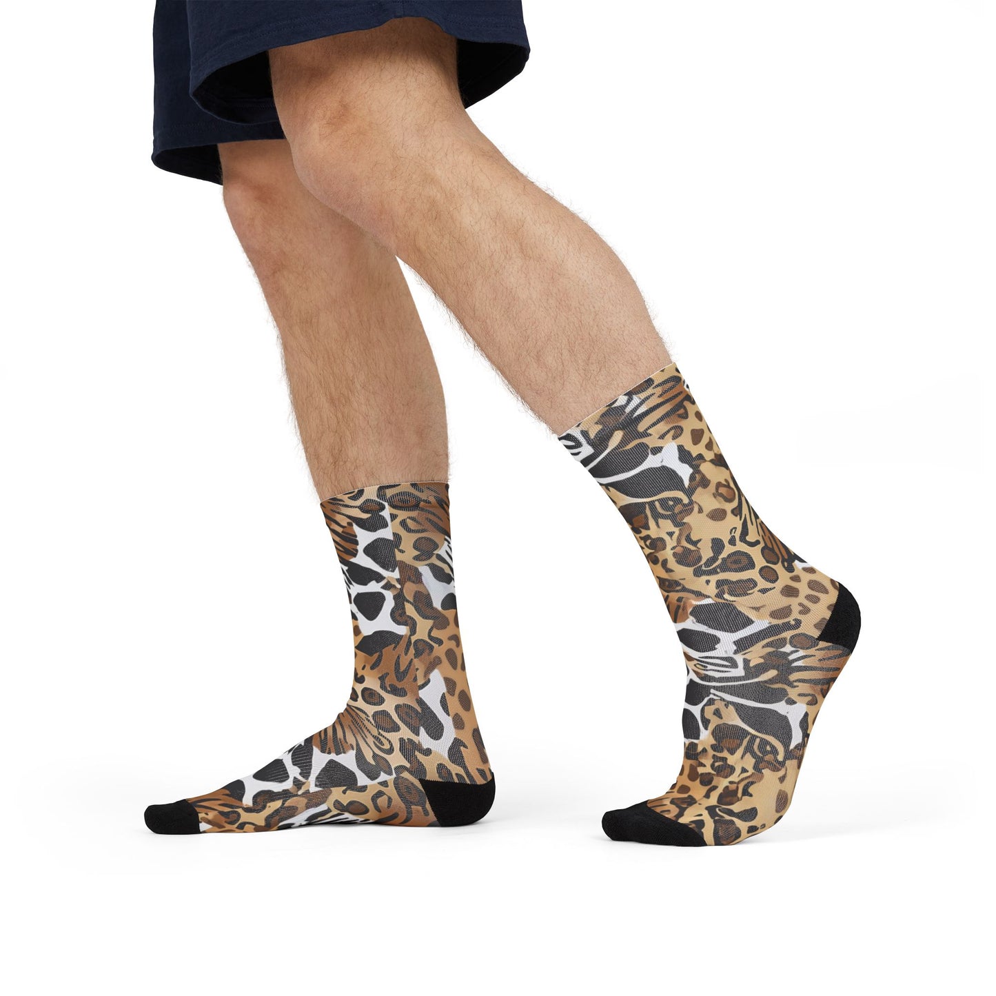 Animals Camouflage tactical socks inspired by MGS, featuring zebra, jaguar, tiger, and giraffe patterns for a stealthy look.