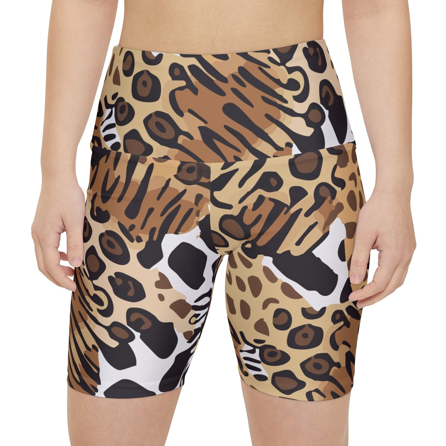 Animals Camouflage bike shorts inspired by MGS, featuring a mix of wild animal prints for tactical mobility.