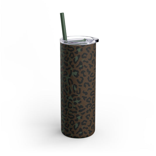 Leopard Spot Camo Skinny 20oz Tumbler with Straw.