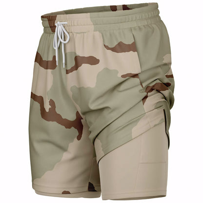 Three-Color Desert Camouflage Lined Shorts 7"