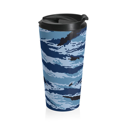 Kamysh Blue Camo Stainless Steel Travel Mug.