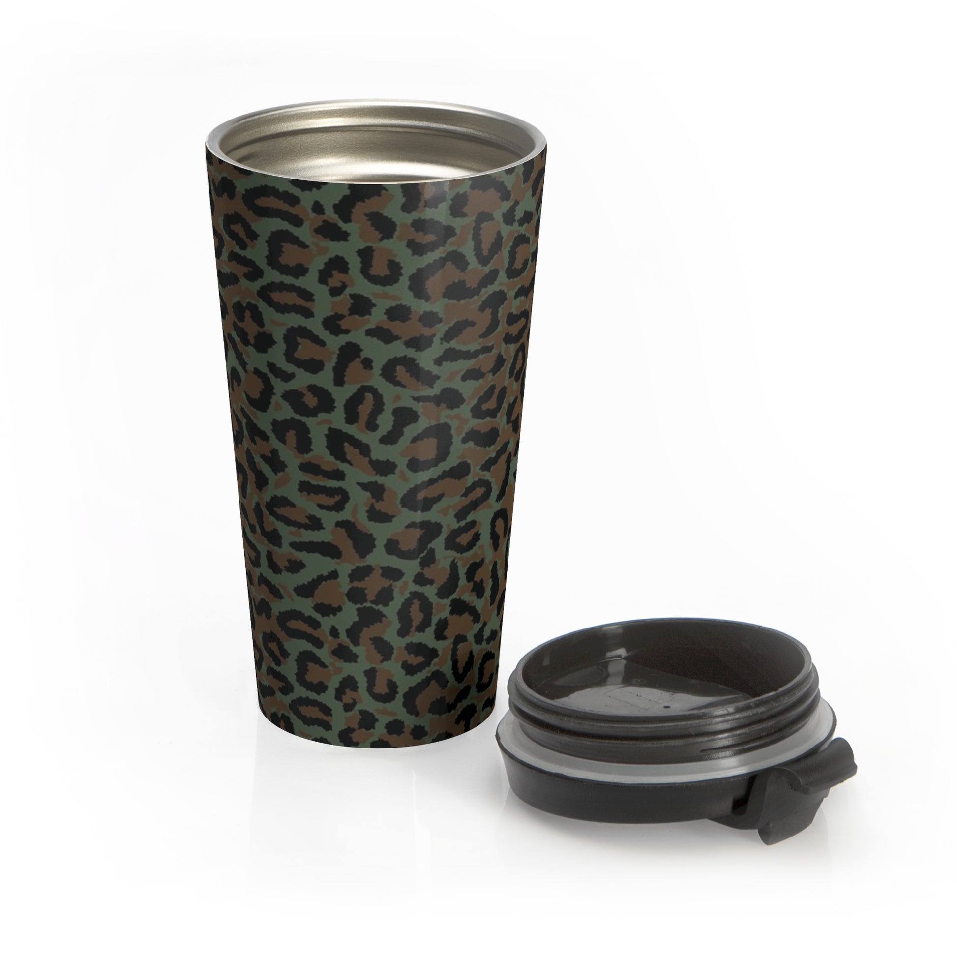 Leopard Spot Camo Stainless Steel Travel Mug.