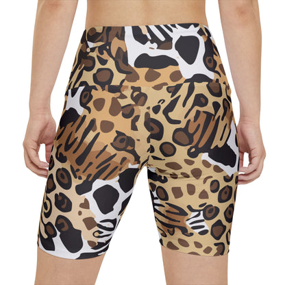 Animals Camouflage bike shorts inspired by MGS, featuring a mix of wild animal prints for tactical mobility.