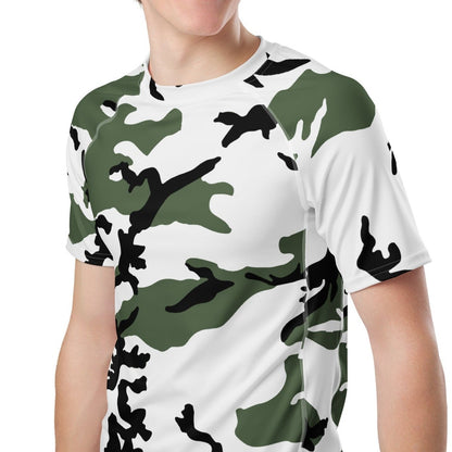 Three-Color Snow Camo SS Rash Guard _ Concealing Coloration