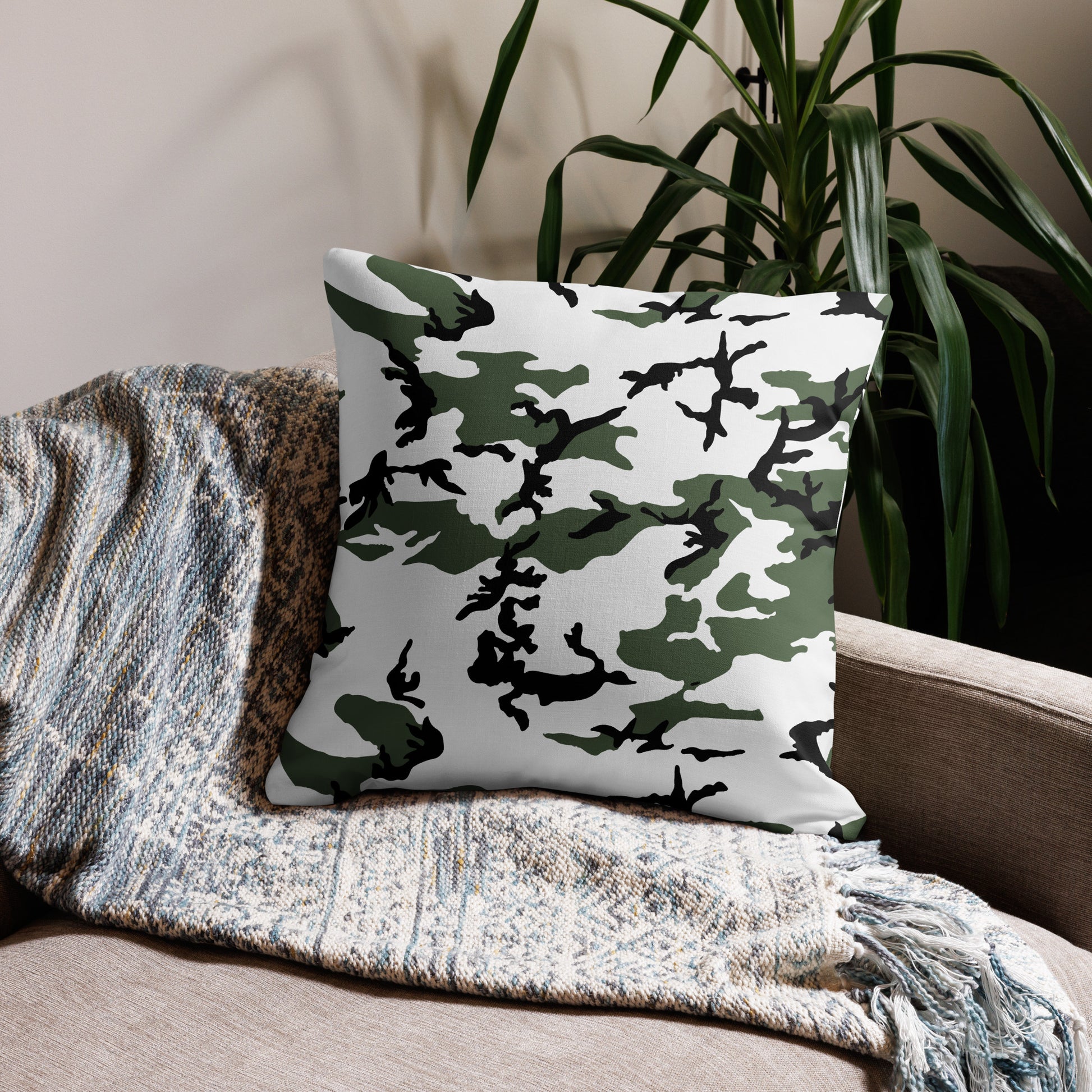 Three-Color Snow Camo 22" Throw Pillow.