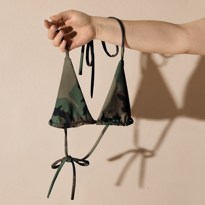 M81 Woodland Camo String Bikini Top flat lifestyle front 2 supplemental view 03