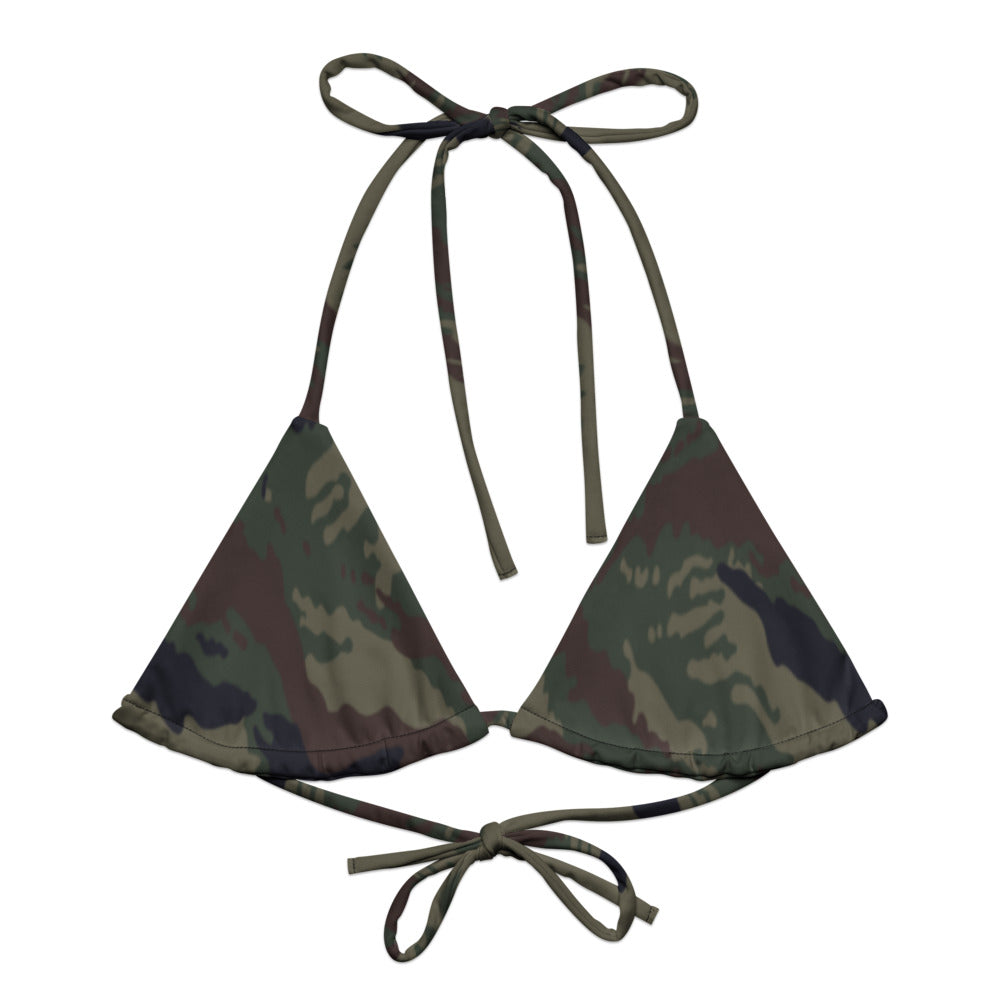 Kamysh Woodland Camo String Bikini Top front flat lay [CC-MOCKUP:flat-front]