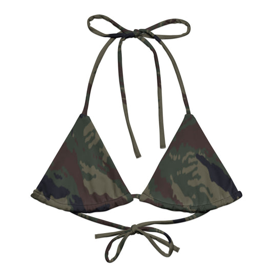 Kamysh Woodland Camo String Bikini Top front flat lay [CC-MOCKUP:flat-front]