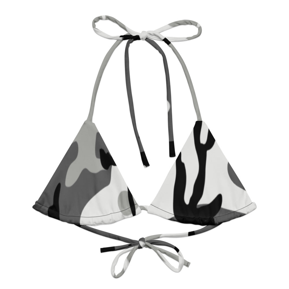 M81 Urban Camo String Bikini Top front flat lay [CC-MOCKUP:flat-front]