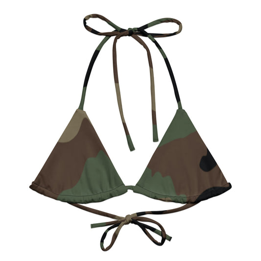 M81 Woodland Camo String Bikini Top front flat lay [CC-MOCKUP:flat-front]
