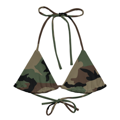 M81 Woodland Camo String Bikini Top front flat lay [CC-MOCKUP:flat-front]