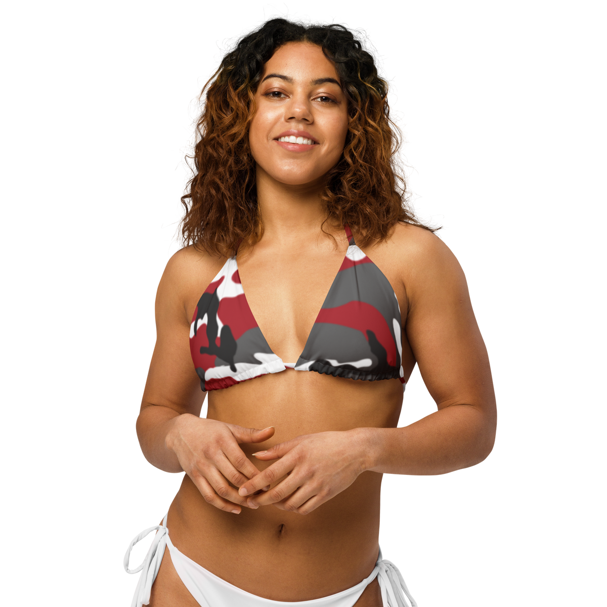 Red Urban Camo String Bikini Top _ Concealing Coloration