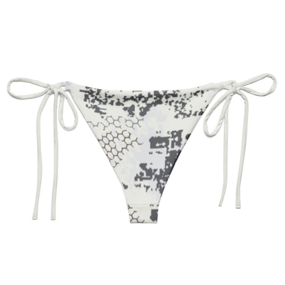 BlindTech Snow Camo string bikini bottom back flat lay with tie straps visible