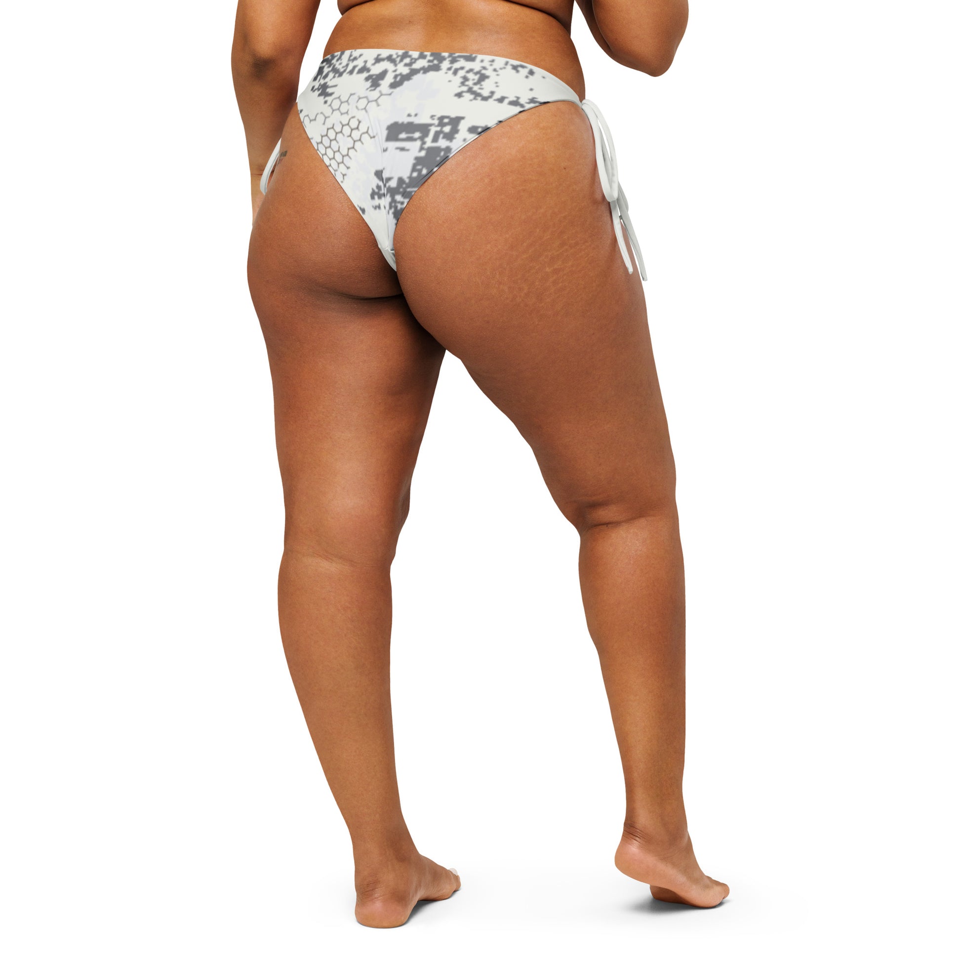 BlindTech Snow Camo string bikini bottom back view on model