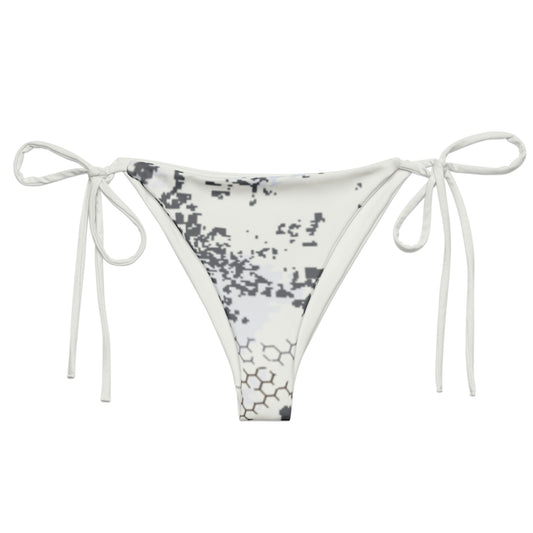 BlindTech Snow Camo string bikini bottom front flat lay with adjustable side ties