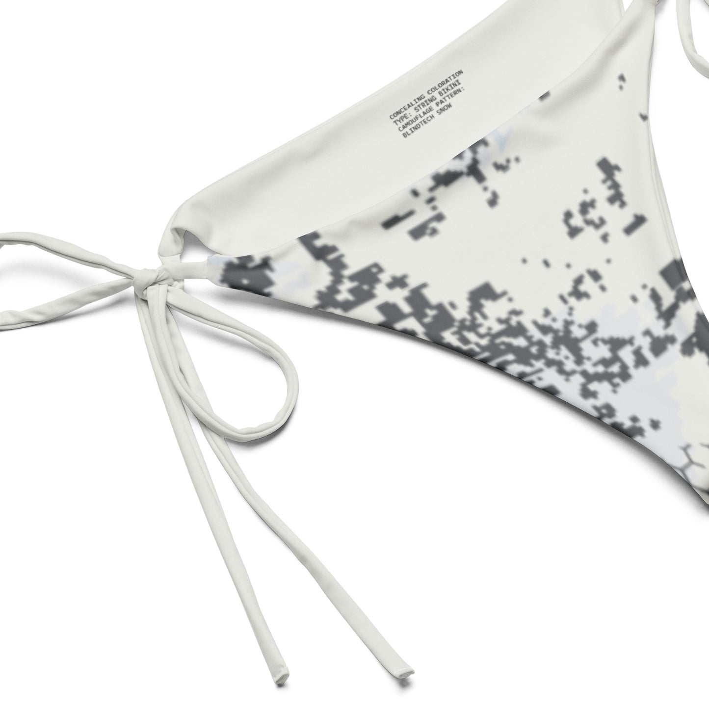 BlindTech Snow Camo string bikini bottom inside label and lining detail