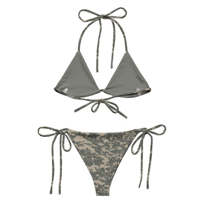Back view of UCP String Bikini Set in compact digital pixel camouflage