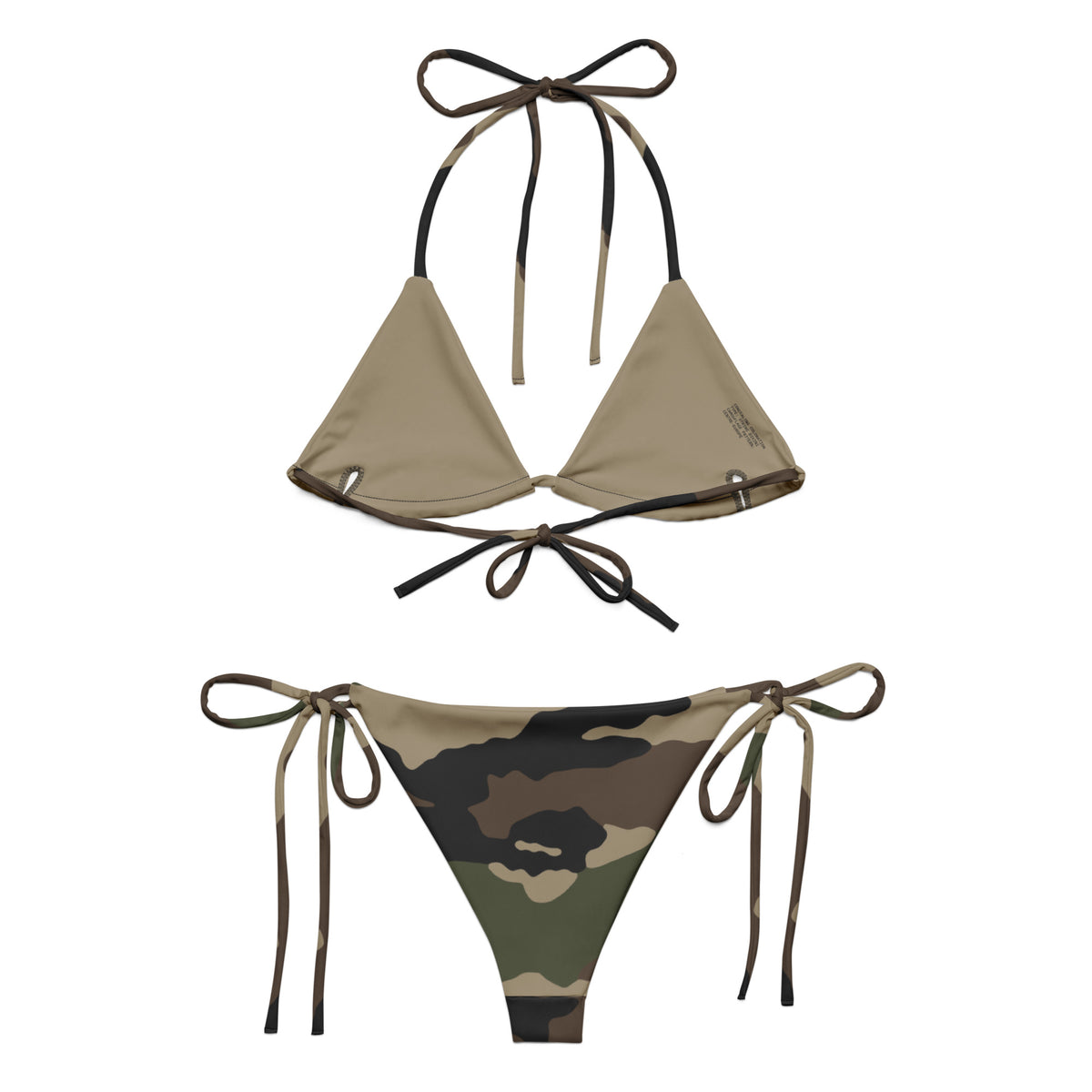 Centre-Europe CCE string bikini set reverse flat lay showing lining and adjustable ties