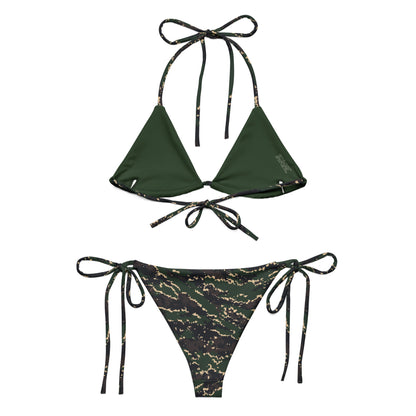 ROC Digital Tiger Stripe Camo String Bikini Set — front and back flat views