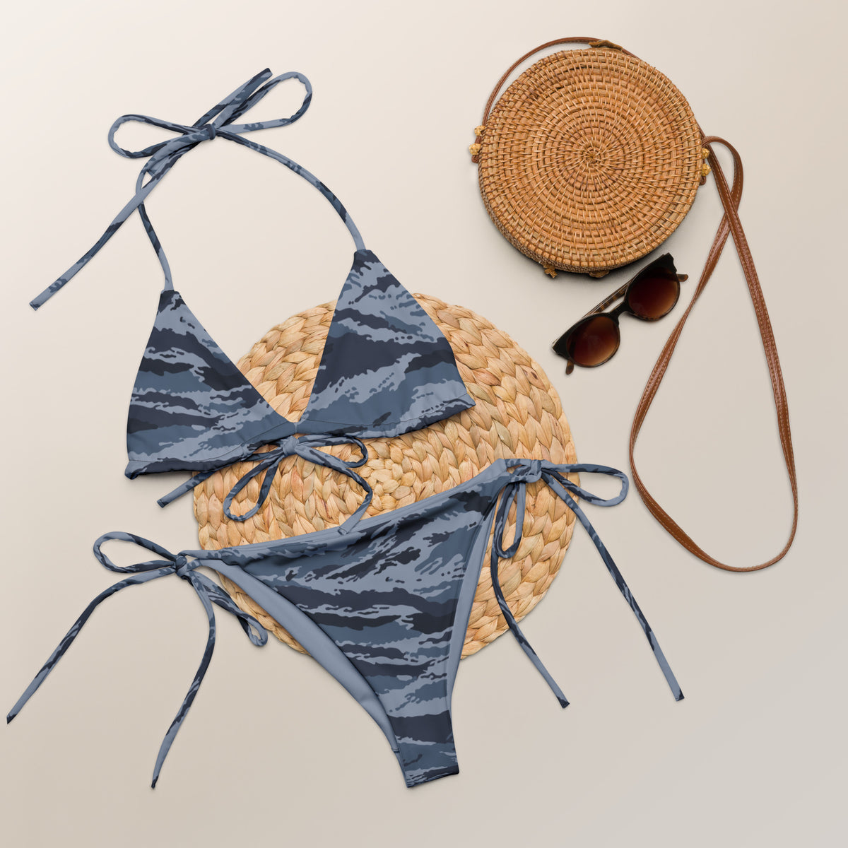 Kamysh Blue Camo String Bikini Set