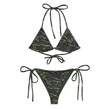 ROC Digital Tiger Stripe Camo String Bikini Set — front and back flat views