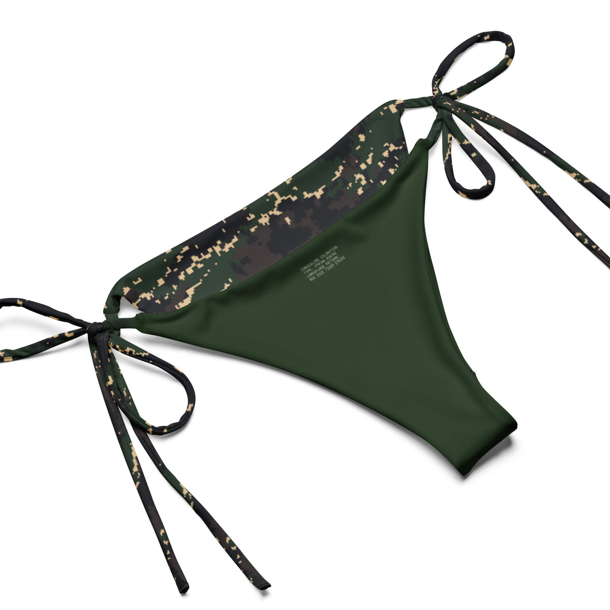 ROC Digital Tiger Stripe Camo String Bikini Set — bottom side-tie and lining detail