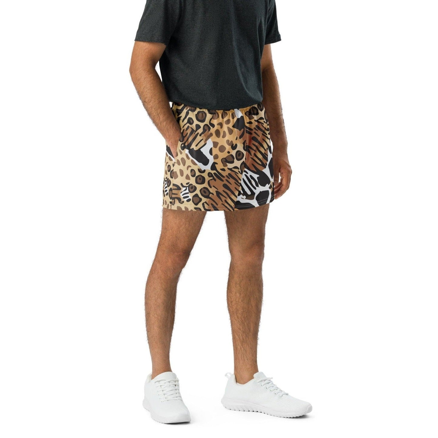 Animals Camouflage tech shorts inspired by MGS, featuring wild animal prints for a dynamic tactical look.