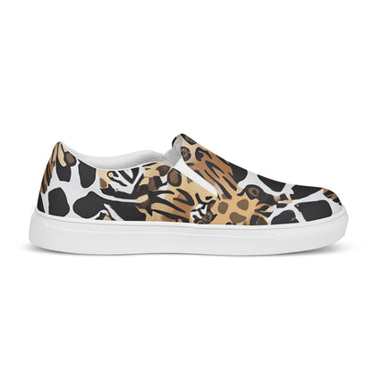 Animals Camouflage slip-on sneakers inspired by MGS, featuring a mix of wild animal prints for a distinctive tactical aesthetic.